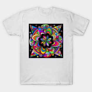 Colorful Mix Abstract on Black T-Shirt